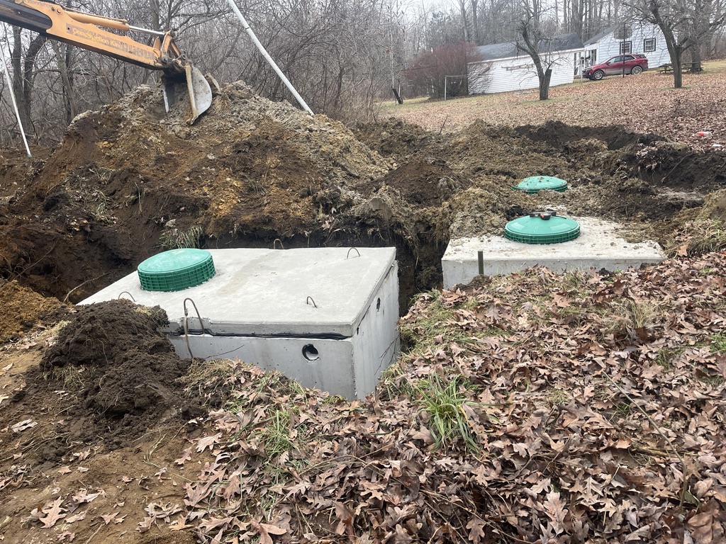 Septic tanks installed in ground for a residential septic system in Wayne County Michigan